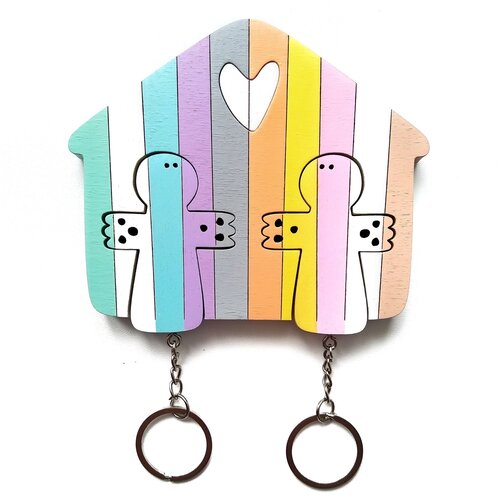 Ключница деревянная на два ключа Хлэб Ангел пастель