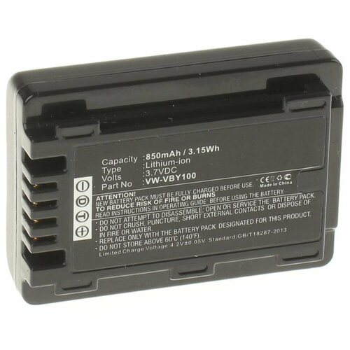 Аккумулятор iBatt iB-U1-F238 850mAh для Panasonic HC-V160, HC-V110, HC-V130, HC-V110EE-K, HC-V201, HC-V201K, аккумуляторная батарея аккумулятор vw vbt190 для видеокамеры panasonic hc v110 1950mah 3 6v