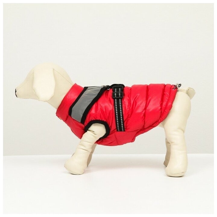 Куртка для собак со светоотражающей шлейкой, размер 16 (ДС 36, ОГ 46, ОШ 35), красная