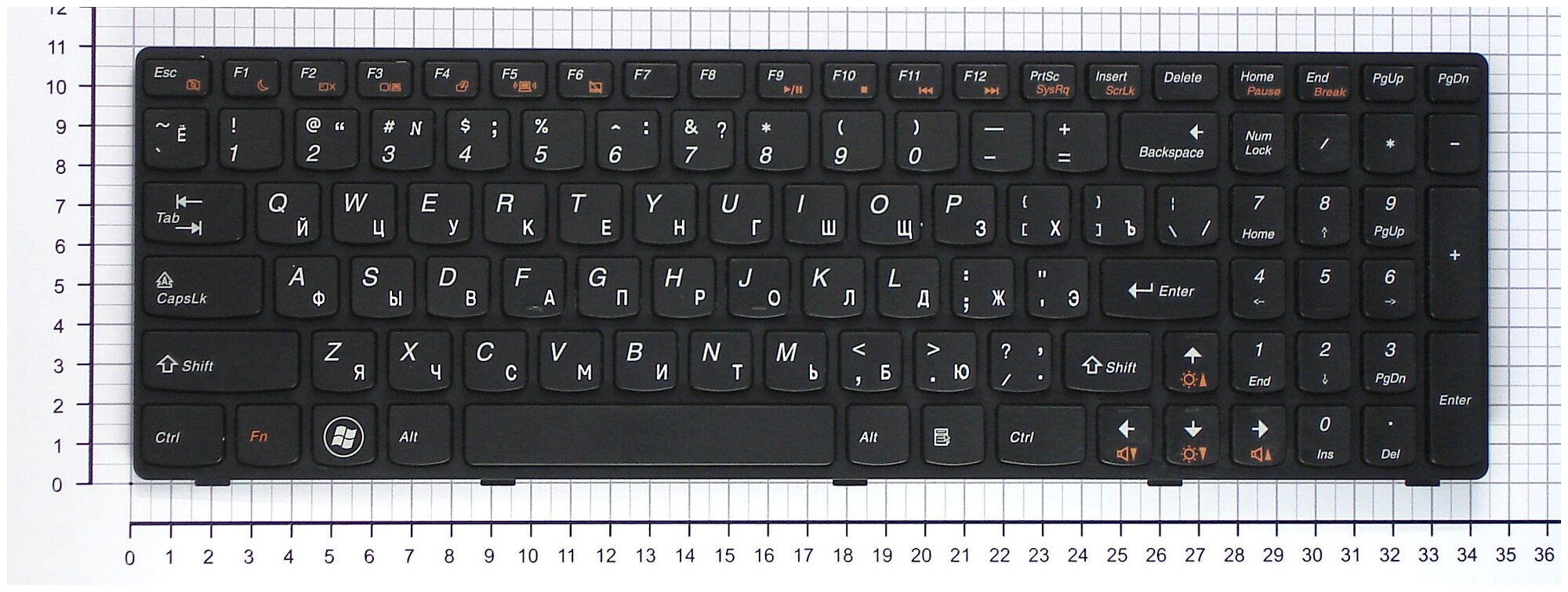 Клавиатура для ноутбука Lenovo 9ZN5SSWC0R черная с черной рамкой ножка крепежа в отдалении от шлейфа