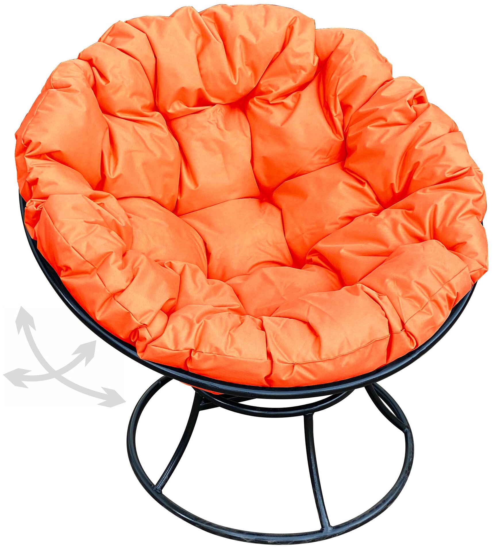 Кресло m-group папасан пружинка чёрное, оранжевая подушка - фотография № 1