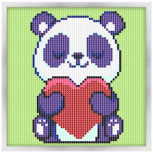 Алмазная мозаика, вышивка стразами, холст с рамкой 20х20 см. Для детей, детская, животные, кот, собака, щенок. Панда с сердечком арт. 7135/