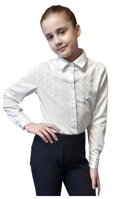 Школьная блуза Альянс-Униформ, прямой силуэт, на пуговицах, длинный рукав, без карманов, размер 34, белый
