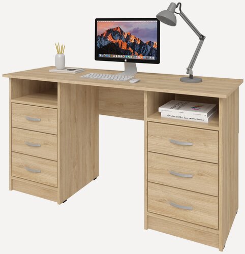 Изображение товара Стол письменный с двумя тумбами Хит-12, ШхГ: 140х50 см, цвет: Дуб сонома