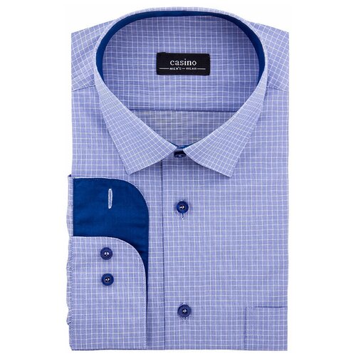 фото Рубашка мужская длинный рукав casino c215/156/2871/z/1, полуприталенный силуэт / regular fit, цвет голубой, рост 174-184, размер ворота 39
