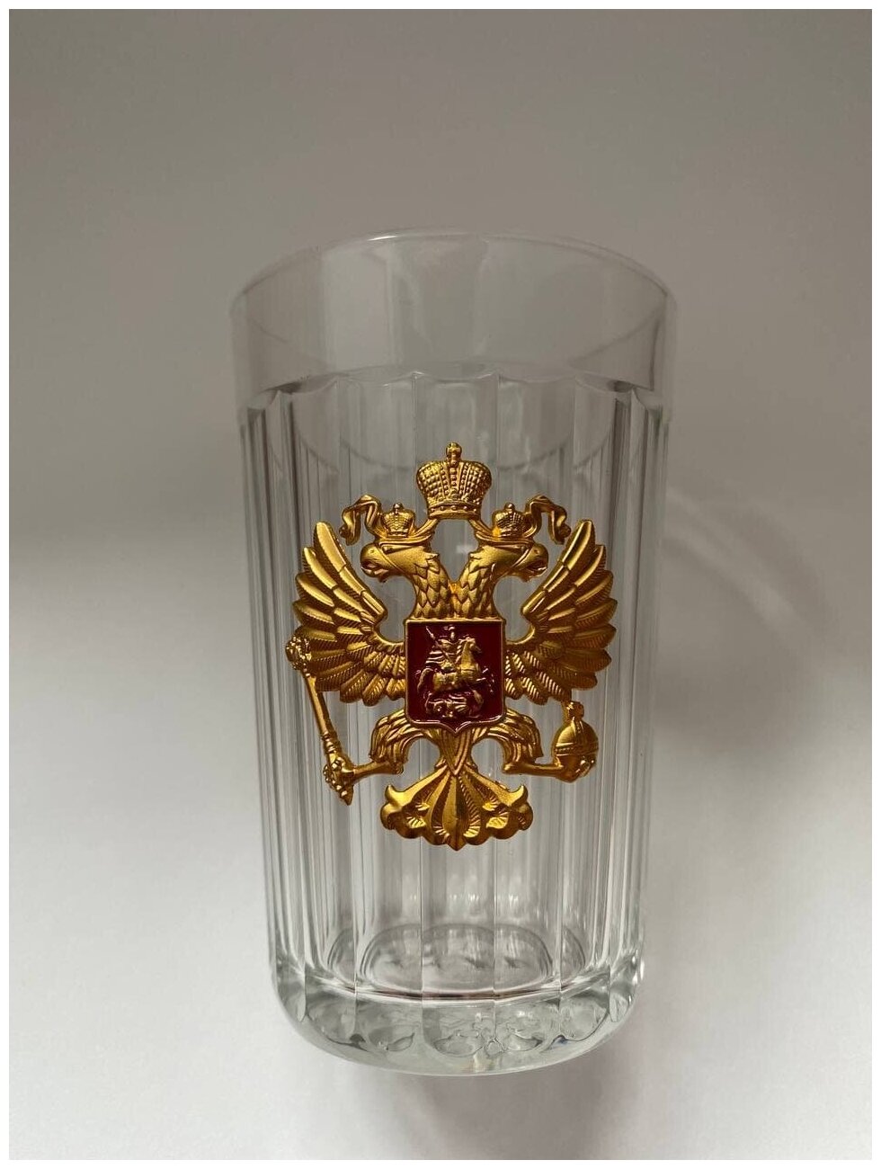 Стакан граненый "Герб РФ", рыбацкий стакан с эмблемой из металла на подарок