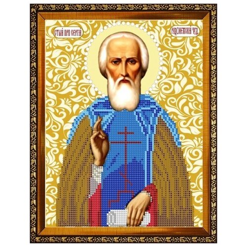 Набор на атласе для вышивания чешским бисером Вышивочка икона Св Прп Сергий Радонежский 18*23см
