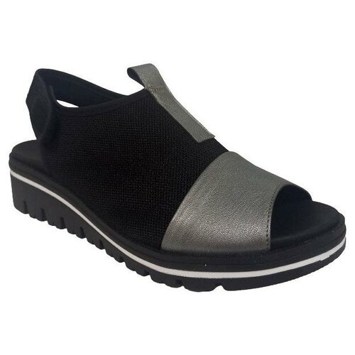 фото Босоножки piesanto женские (арт 200771) серебристо-черные из натуральной кожи, размер 37