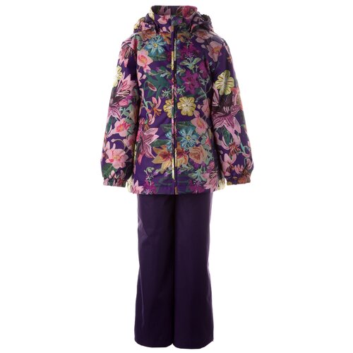 Комплект для девочек куртка и полукомбинезон HUPPA YONNE, тёмно-лилoвый с принтом/тёмно-лилoвый 14173, размер 104