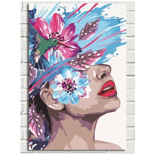 Картина по номерам на холсте Красочная девушка (Абстракция, поп арт, цветы) - 9062 В 60x40