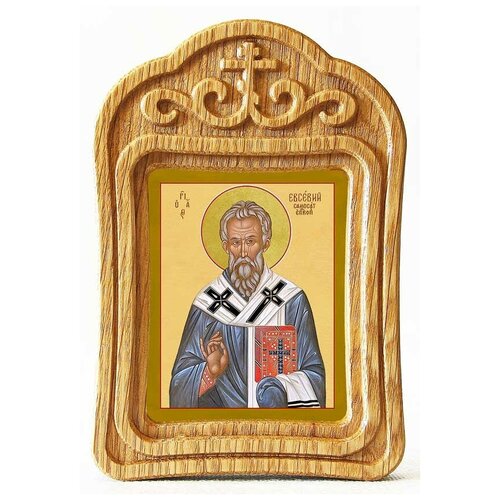 Священномученик Евсевий Самосатский, икона в резной деревянной рамке