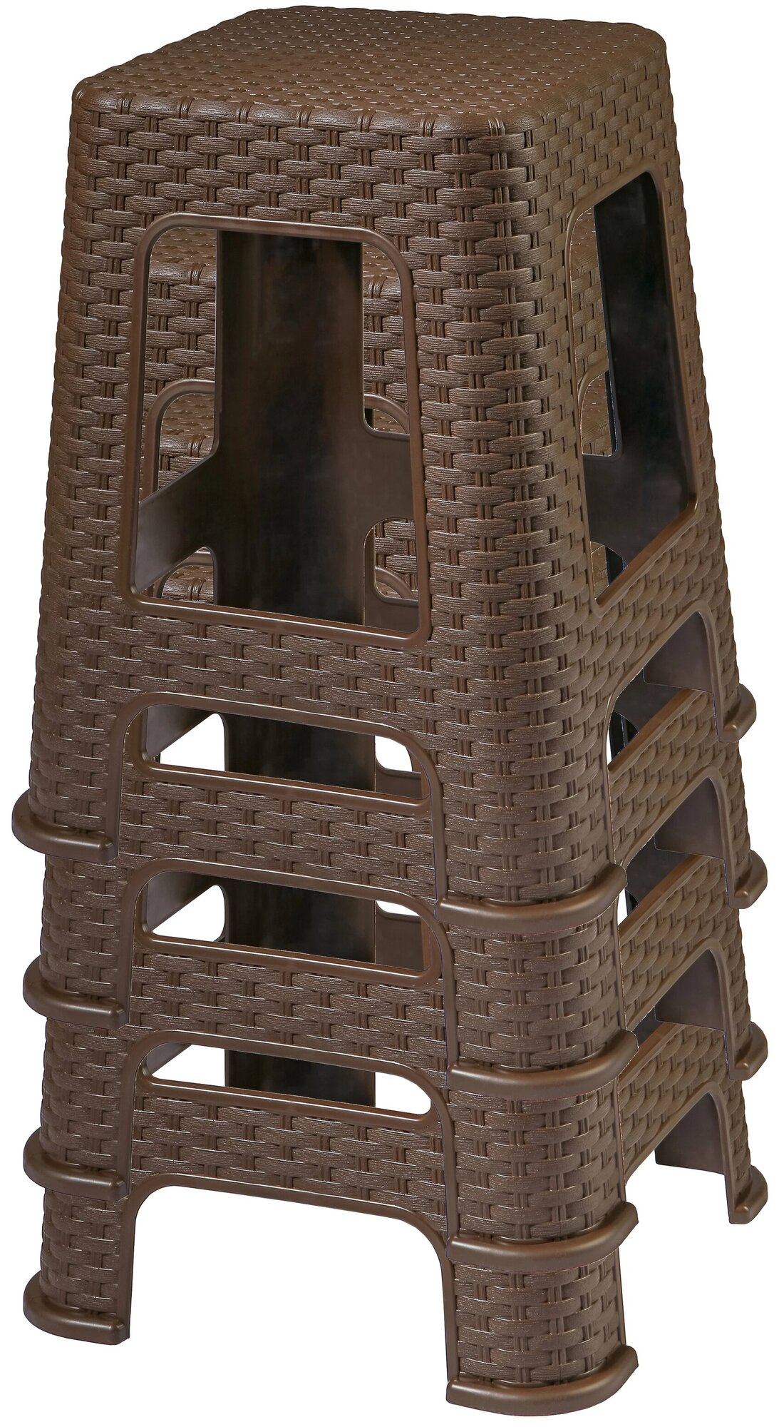 Табурет пластиковый "плетеный ротанг" набор из 4 шт, высота 45см, цвет коричневый - фотография № 2