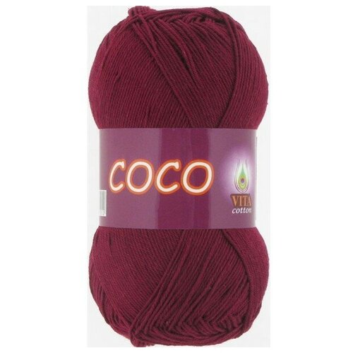 Пряжа Vita cotton Coco винный (4332), 100%мерсеризованный хлопок, 240м, 50г, 1шт