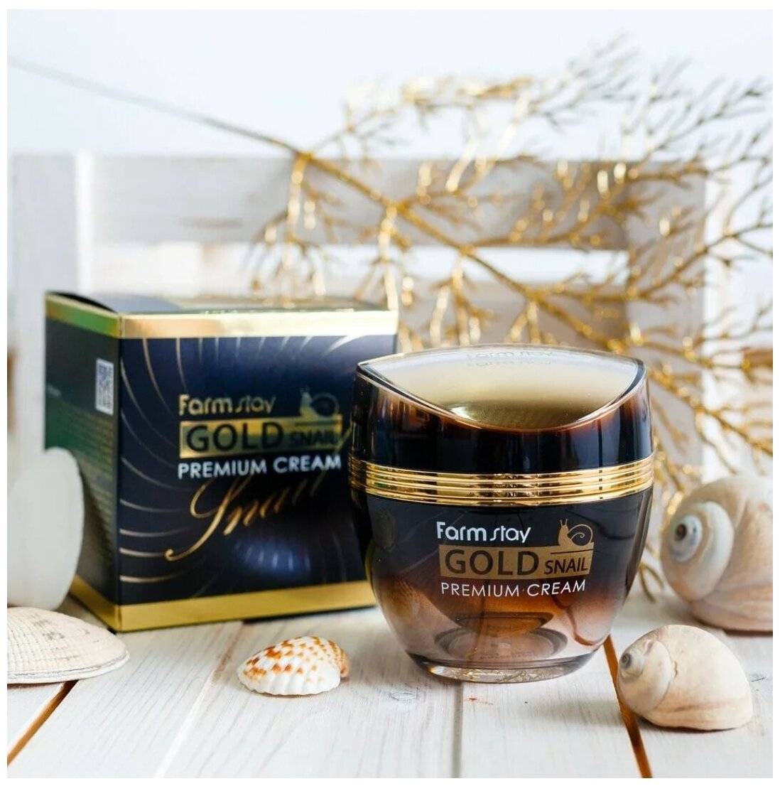 Премиальный крем с золотом и муцином улитки FarmStay Gold Snail Premium Cream, 50мл - фото №7