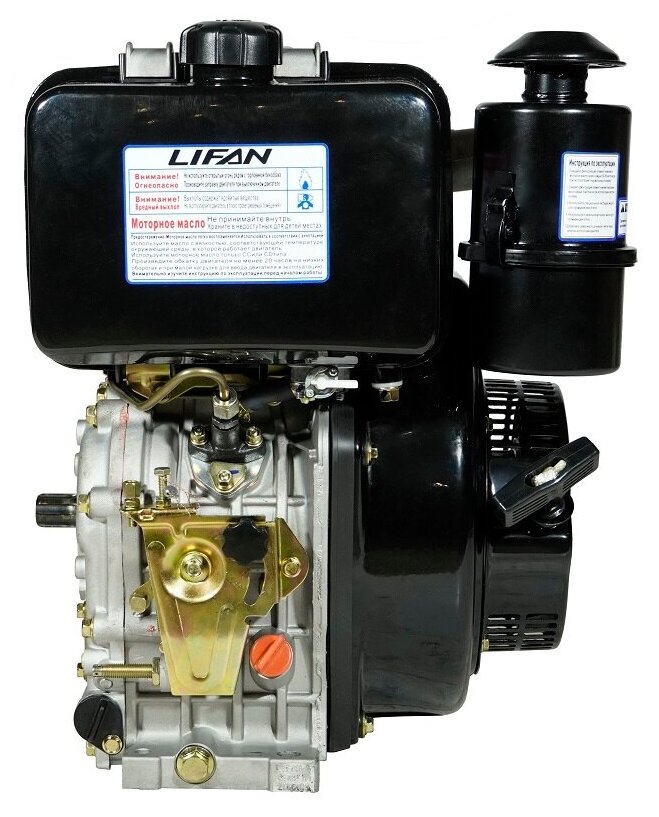 Двигатель дизельный Lifan Diesel 188FD D25 6A шлицевой вал for 1300D (12.5л.с., 456куб. см, вал 25мм, ручной и электрический старт, катушка 6А) - фотография № 7