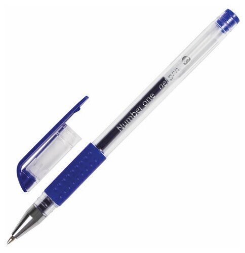 Ручка гелевая с грипом BRAUBERG "Number One", синяя, узел 0,5 мм, линия письма 0,35 мм, 12 шт