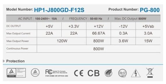 Блок питания HIGH POWER Performance GD PG-800 800W GOLD HP1-J800GD-F12S