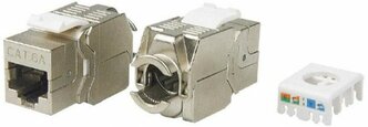 Hyperline вставка Keystone Jack RJ-45(8P8C) категория 6a (10G), экранированная, тип 180 градусов, Toolless, белая