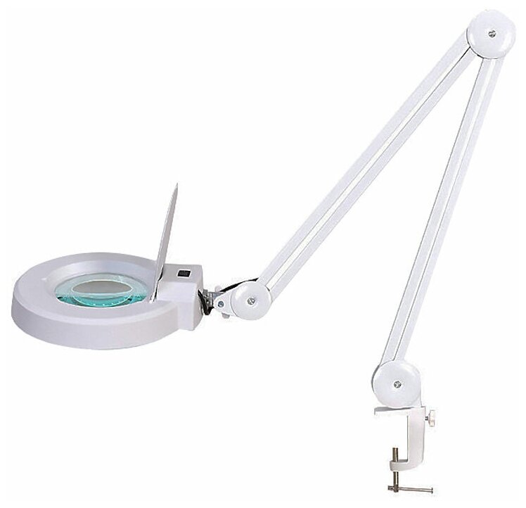 Косметологическая светодиодная лампа лупа LN-5 на струбцине, настольная, пятикратное увеличение, белая