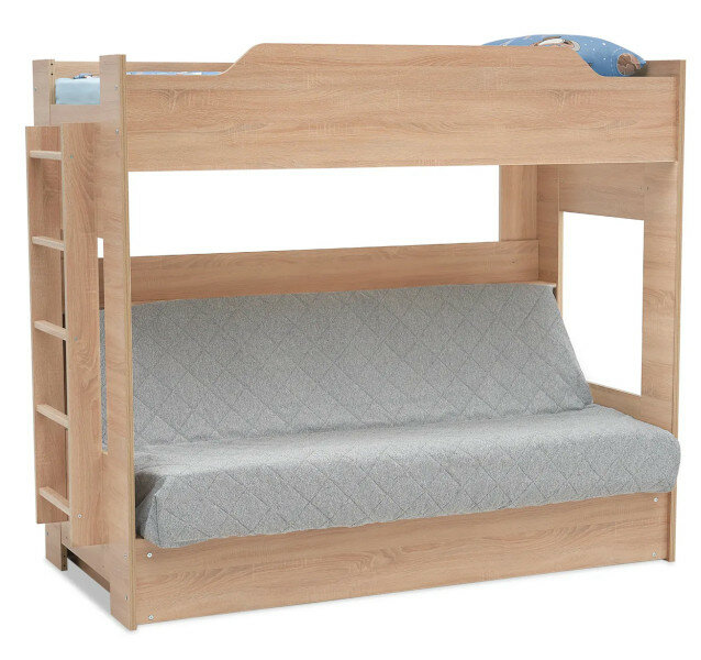 Двухъярусная кровать с диван-кроватью Боннель, корпус дуб сонома, чехол в комплекте Боровичи
