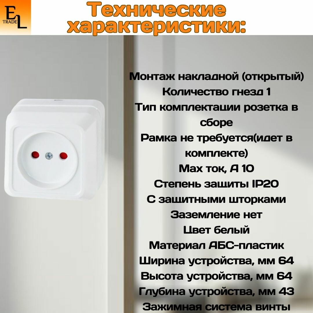 Розетка TDM Ладога 2П открытой установки с з/ш IP20 10А белый TDM Electric - фото №11