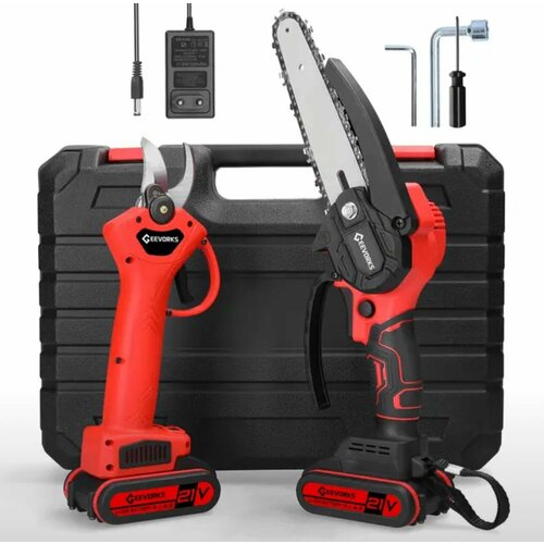 Секатор аккумуляторный Geevorks 2 АКБ + Пила аккумуляторная в кейсе 6 дюймов