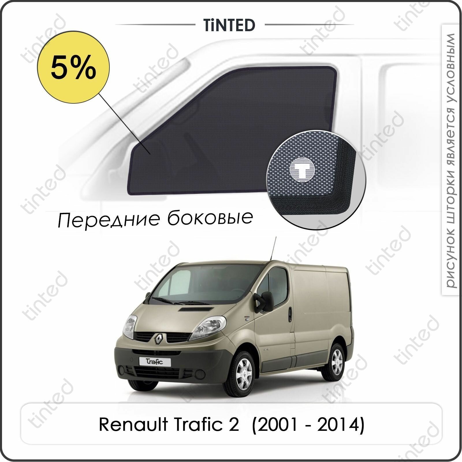 Шторки на автомобиль солнцезащитные Renault Trafic 2 Фургон 2дв. (2001 - 2014) на передние двери 5% сетки от солнца в машину рено трафик Каркасные автошторки Premium