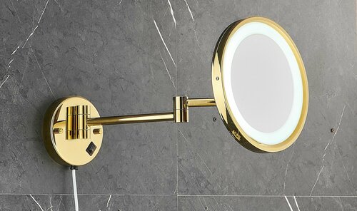 Зеркало для ванной OUTE, 20 см с подсветкой, настенное крепление, цвет золотой