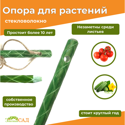 Опора для растений, колышек, с отверстием для бечёвки, 1,5м, стекловолокно, 10 штук зеленый, зелeный
