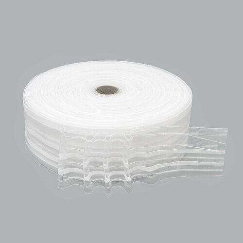 607-О Тесьма шторная 1/2 'Параллельная складка' (2 ряда петель, 4 шнура) 60мм*50м, прозрачная