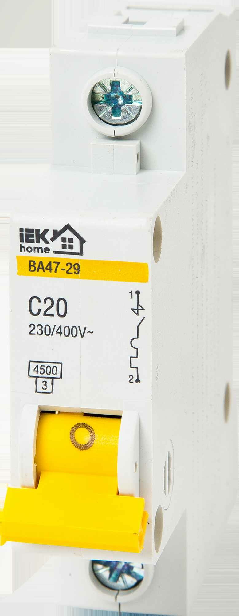 Автоматический выключатель IEK Home ВА47-29 1P C20 А 4.5 кА