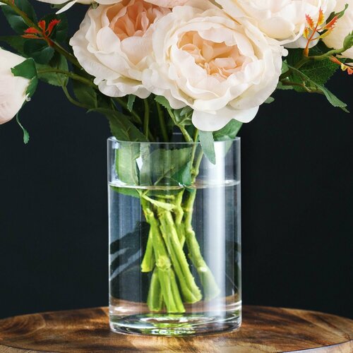 Ваза для цветов и сухоцветов стеклянная прозрачная декоративная интерьерная D10xH15