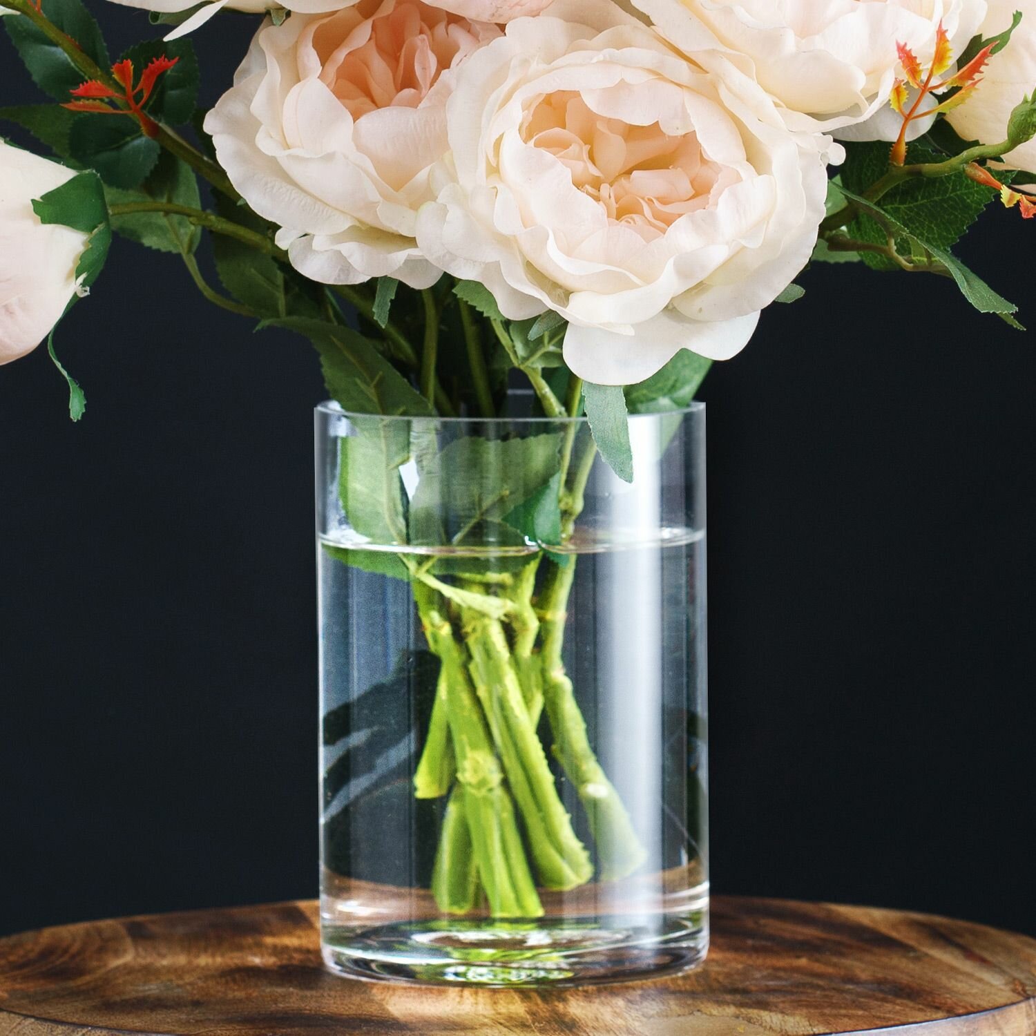 фото Ваза для цветов и сухоцветов стеклянная прозрачная декоративная интерьерная D10xH15