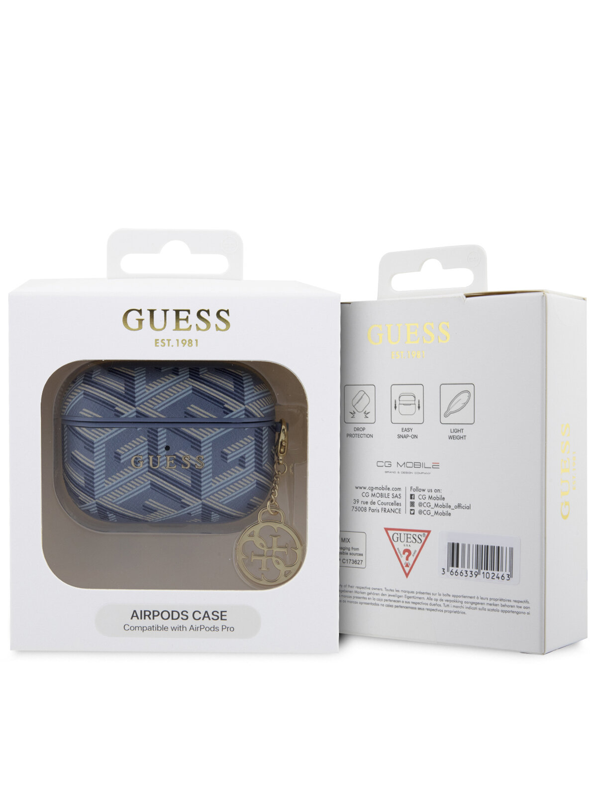 Guess для Airpods Pro чехол PU leather G CUBE with metal logo and Charm Blue
