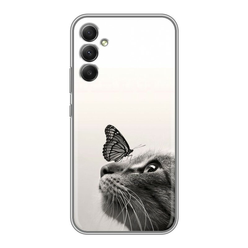 Дизайнерский силиконовый чехол для Гэлакси А34 5Ж / Samsung Galaxy A34 5G Кот и бабочка