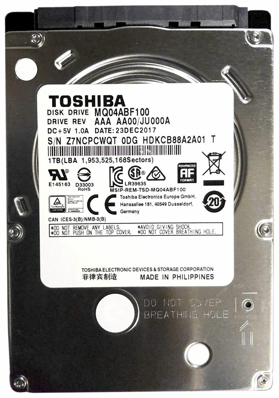 Жёсткий диск HDD 1 Tb SATA 6Gb/s Toshiba MQ 1ТБ (MQ04ABF100)