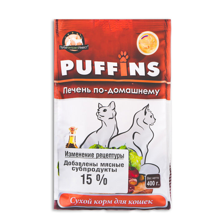 Puffins Сухой корм "Puffins" д/кошек, печень по-домашнему, 400 гр