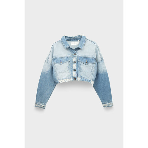 Джинсовая куртка One Teaspoon eagle studded cropped denim jacket faded, размер 44, голубой