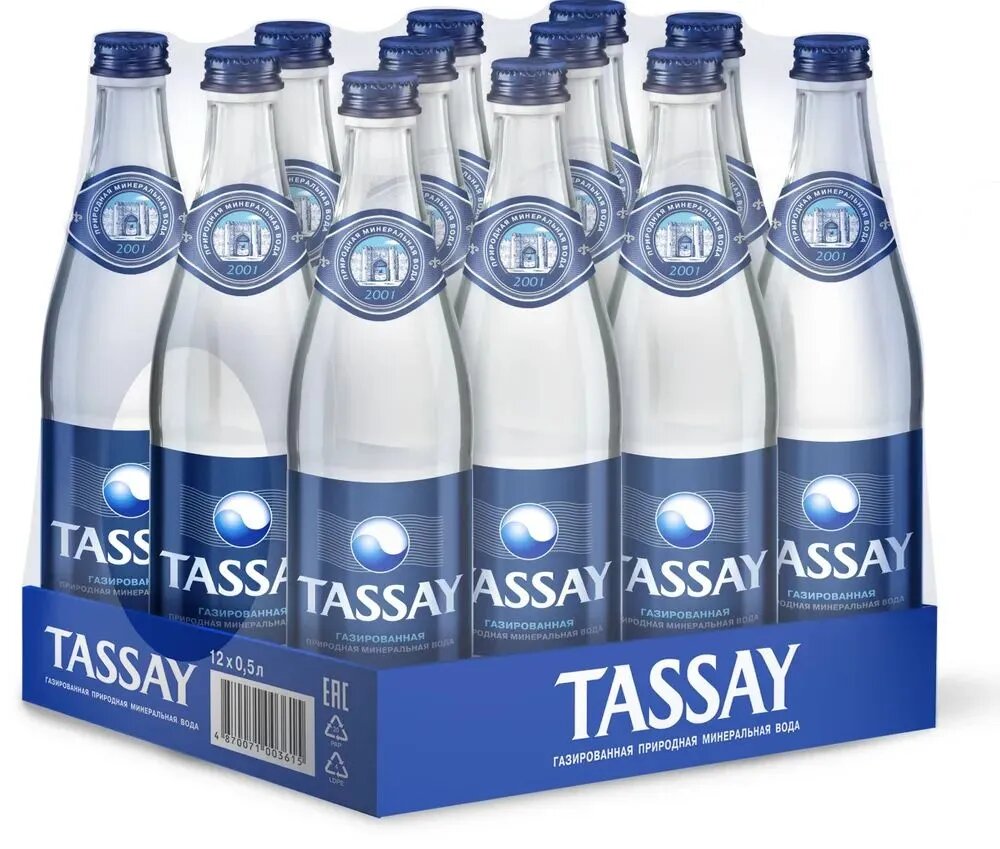 Вода питьевая TASSAY (Тассай), газированная, 0.5 л х 12 шт, стекло