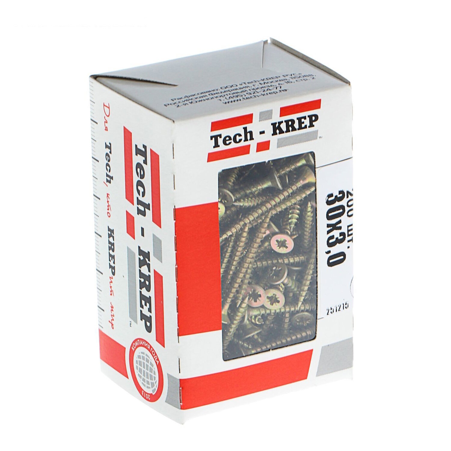 Саморезы универсальные 30х3,0 мм (200 шт) желтые - коробка с ок. Tech-Krep