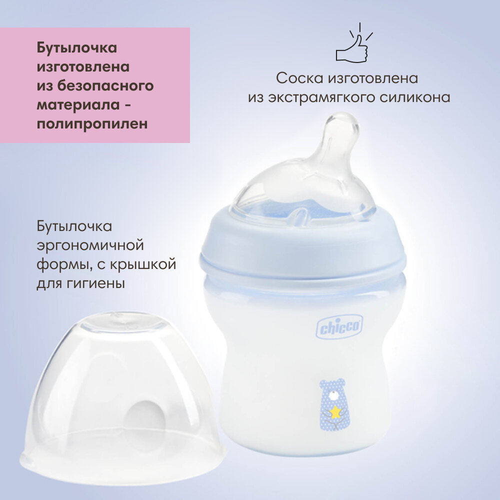 Картинки Бутылочка для кормления Chicco Natural Feeling голубая 0+, 150 мл