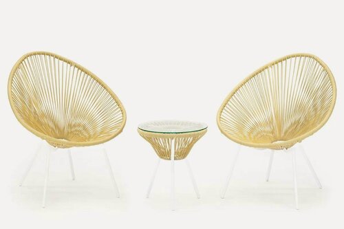 Изображение товара Комплект плетеной мебели KORNERA "Акапулько" на 2 персоны, каркас белый, искусственный ротанг бежевый