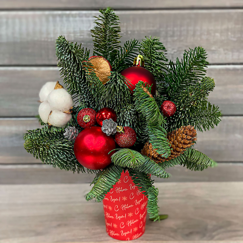 Новогодняя композиция Букет Маркет №2 в стакане 27см x 34 см