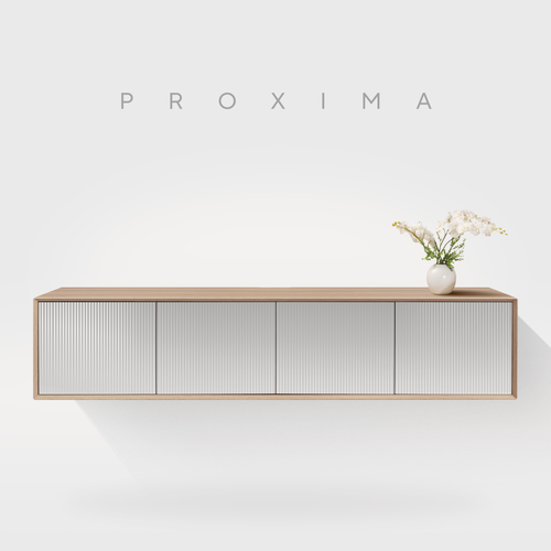 Изображение товара Тумба под ТВ MetalDesign, Proxima MD 7153, 190х40х40 см, дуб честерфилд - светло-серый рифленое стекло