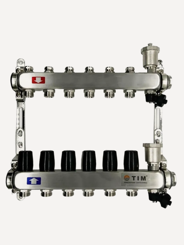 Изображение товара Коллекторная группа 1" - 3/4" евроконус 6 отводов, нержавеющая сталь