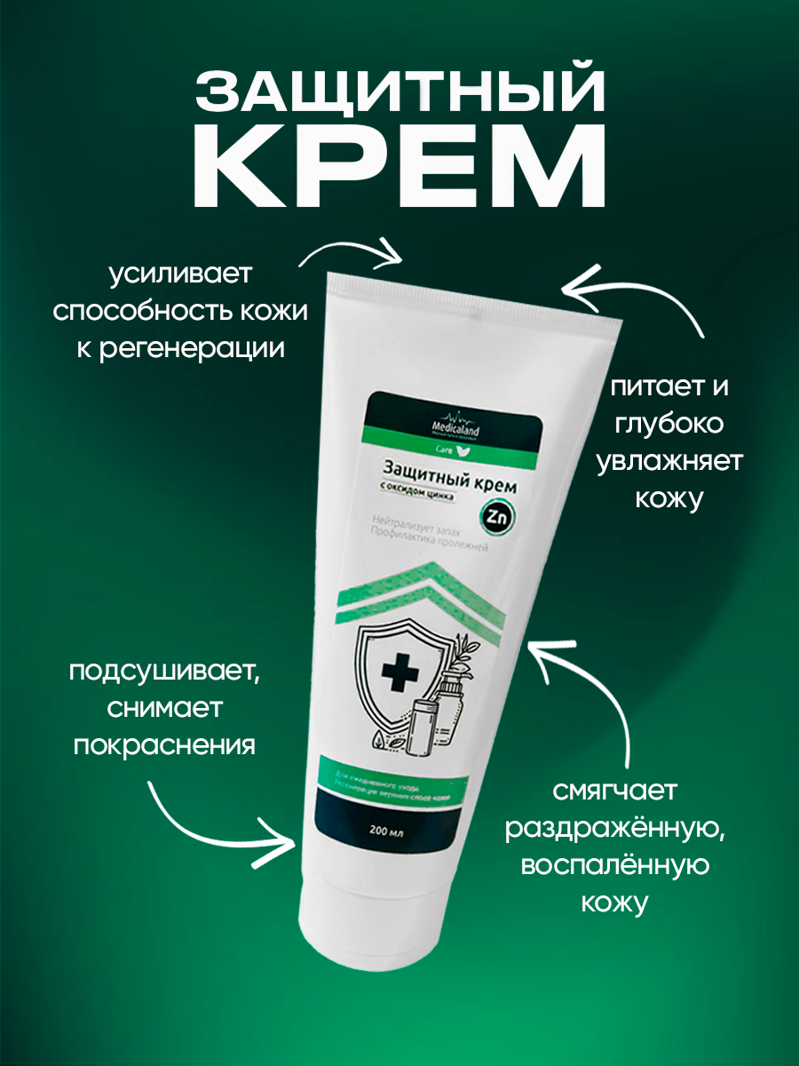 Изображение Крем защитный Medicaland Care, с оксидом цинка и алоэ, для лежачих больных, от пролежней, 200мл