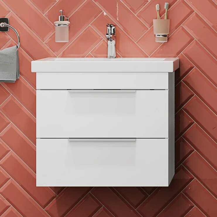 Тумба с раковиной STWORKI Копенгаген 60 подвесная 60 см с ящиками белая прямоугольная в современном стиле из МДФ из фарфора