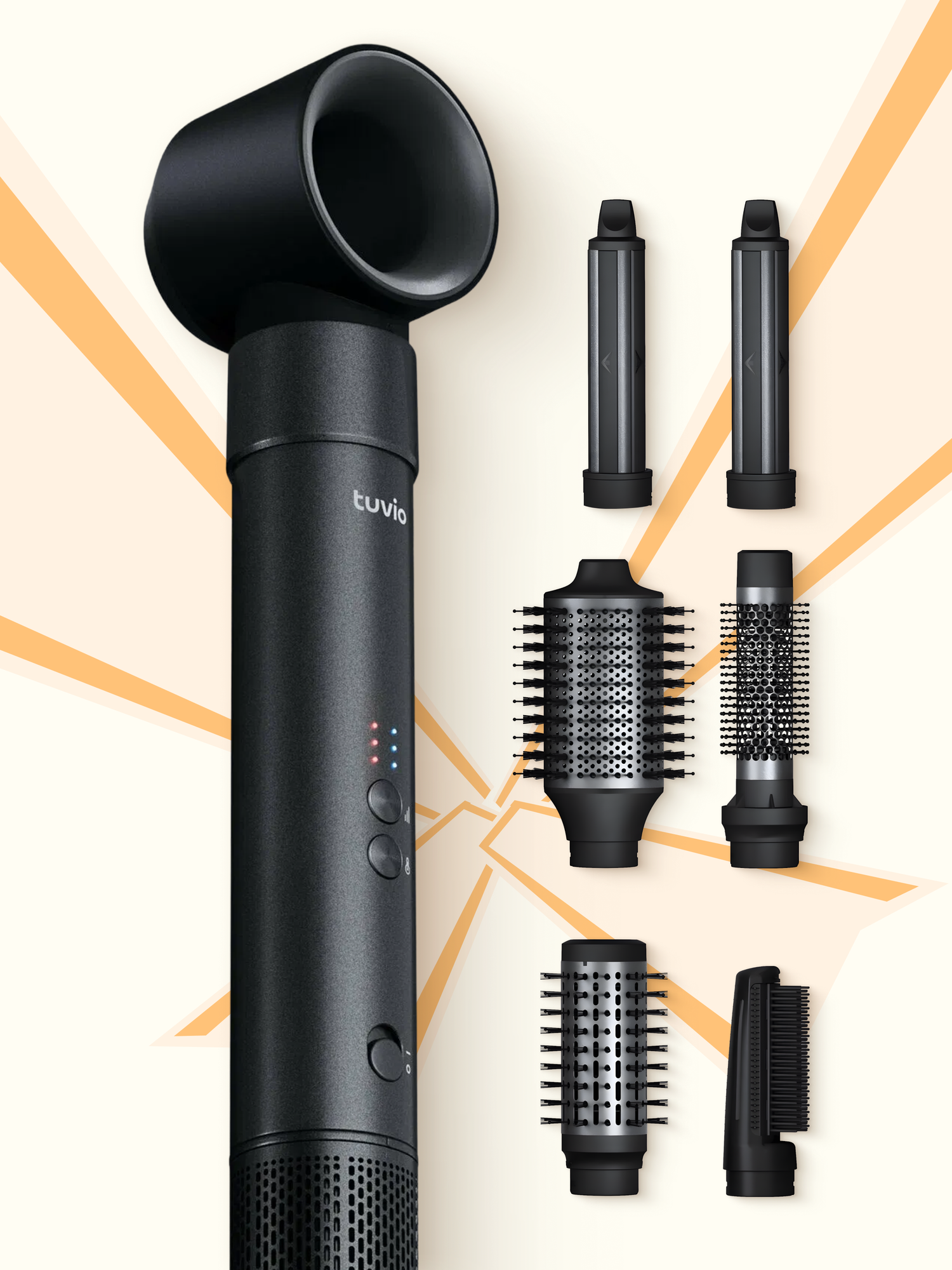 Фен-щётка с ионизацией Tuvio HBI1412, 7 насадок, сумка для хранения, тёмный металлик
