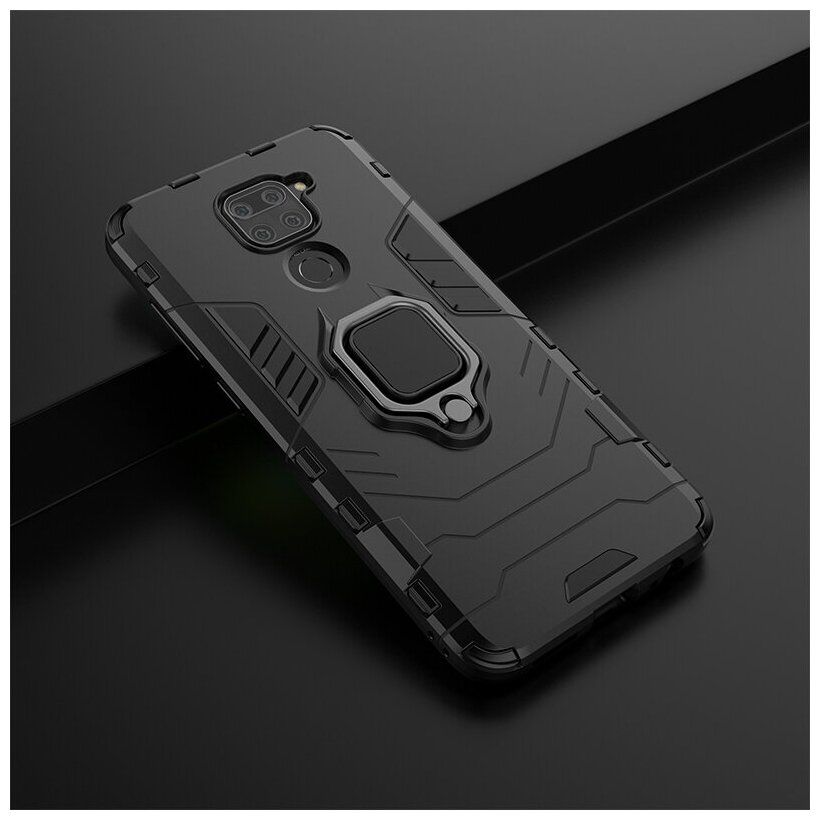 Противоударный чехол с кольцом Panther Case для Xiaomi Redmi Note 9 черный