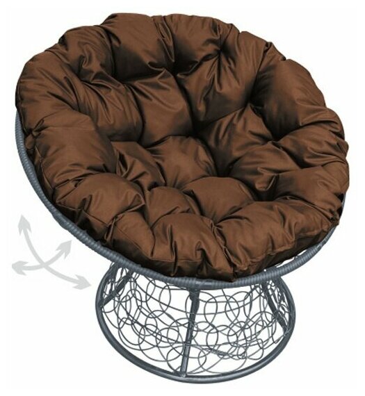 Кресло m-group папасан пружинка ротанг серое, коричневая подушка - фотография № 2